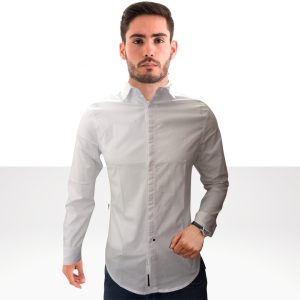 Camisa con Franja Crubre Botones Blanca