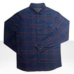 Camisa Franela Azul Oscuro con Líneas Vino