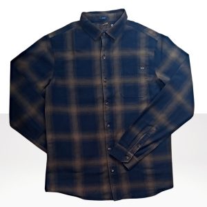 Camisa Franela Camel con Azul Oscuro
