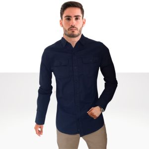 Camisa Doble Bolsillo Azul