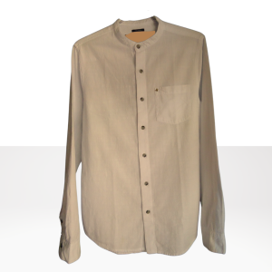 Camisa Lino Premium Beige Cuello Chino